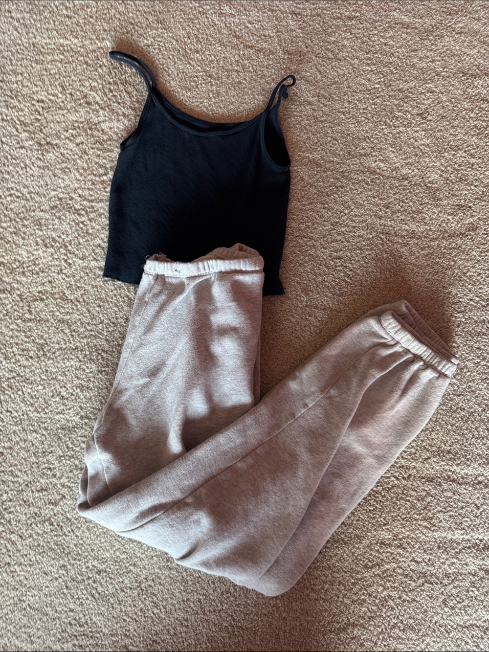 Brandy Melville Black Cropped Tank with Light Gray Joggers